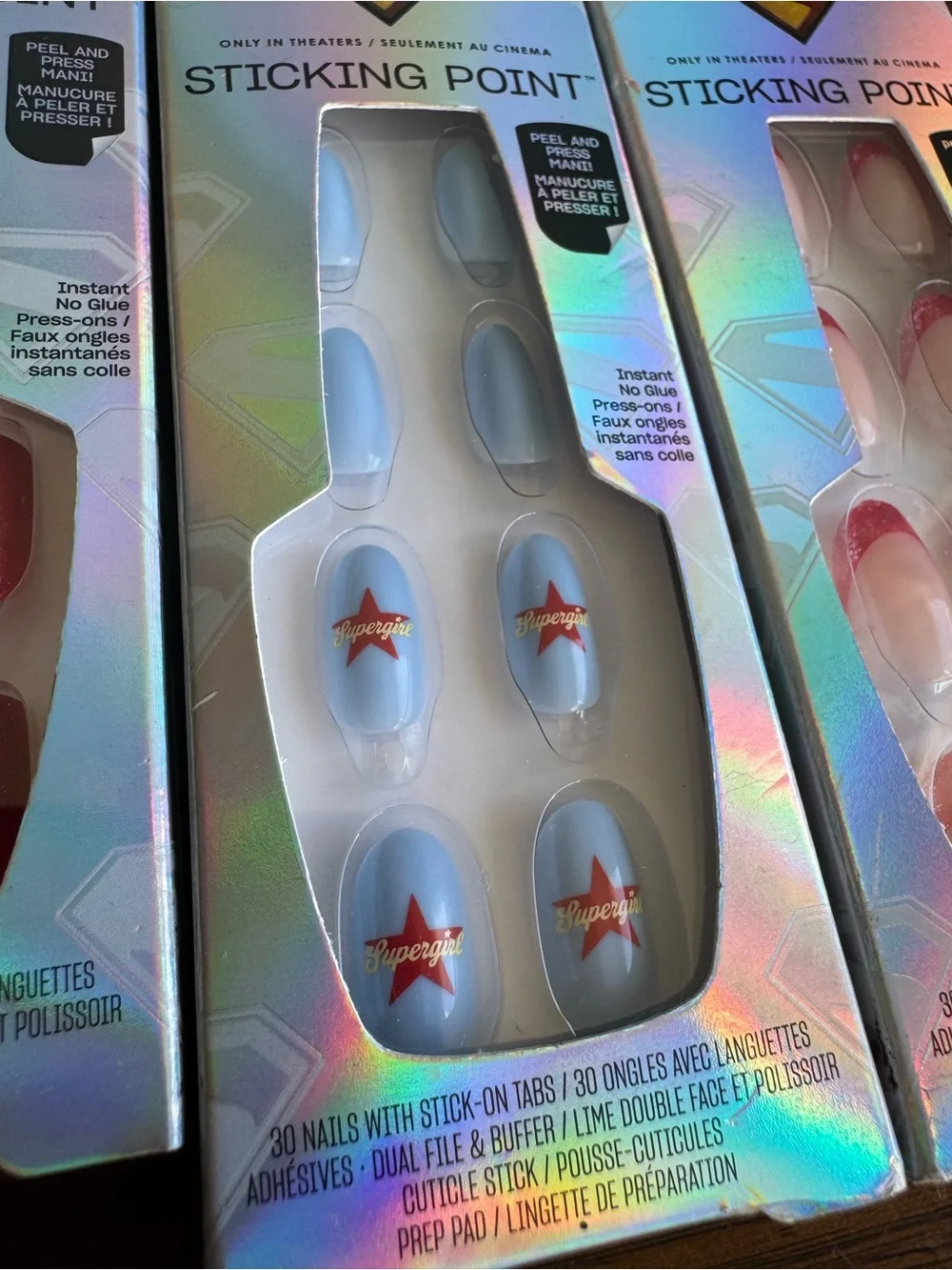 OPI Sticking Point Press-On Nails - Super Woman Red, Light Blue, Pink Ombré